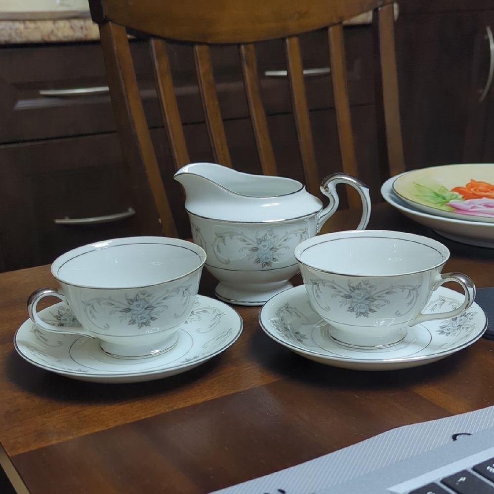 Classic White and Silver Floral Tea Set